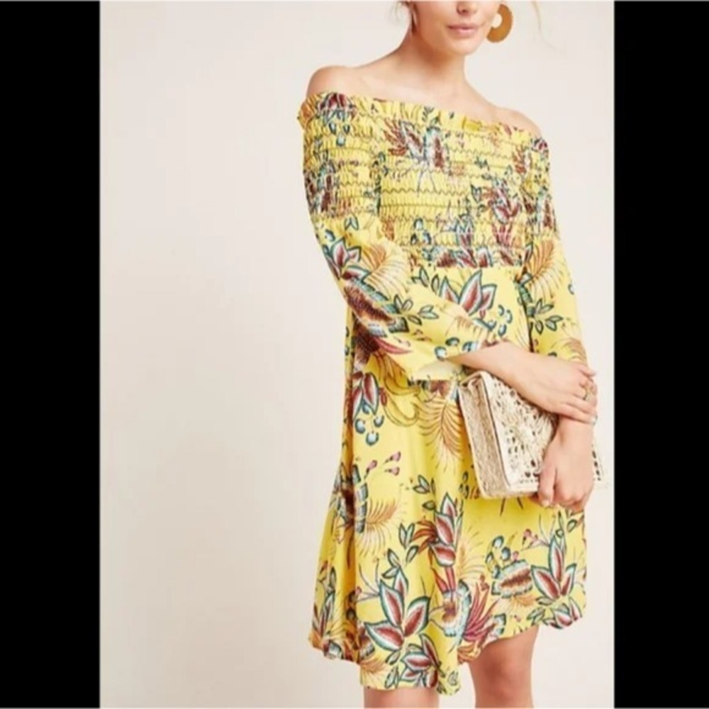 FARM Rio Yellow Floral Off-Shoulder Mini Dress